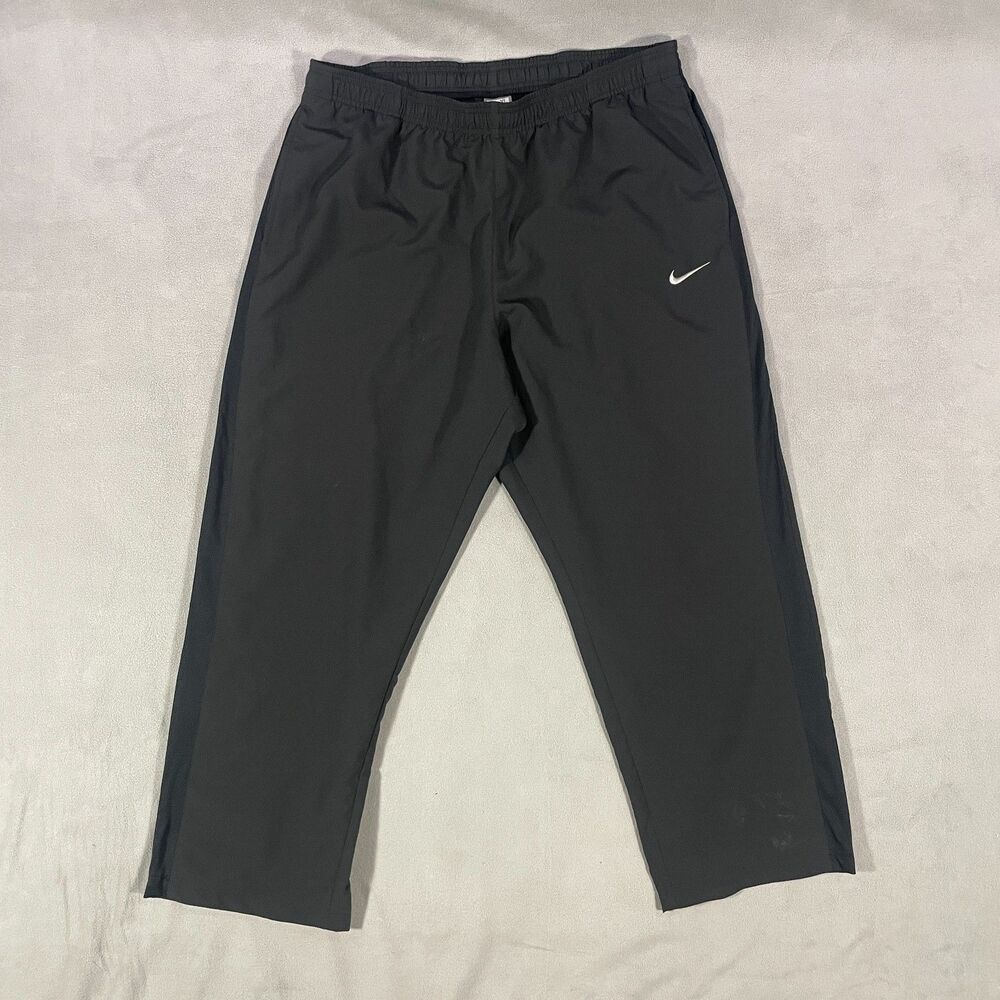 Nike Men’s XL Fitdry Black Straight Leg Elastic Waist Drawstring Track Pants Y2K